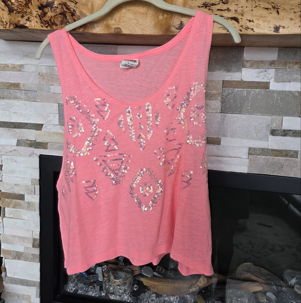 Pink Victorias Secret Neon Sequin Tank Top Womens Size Medium